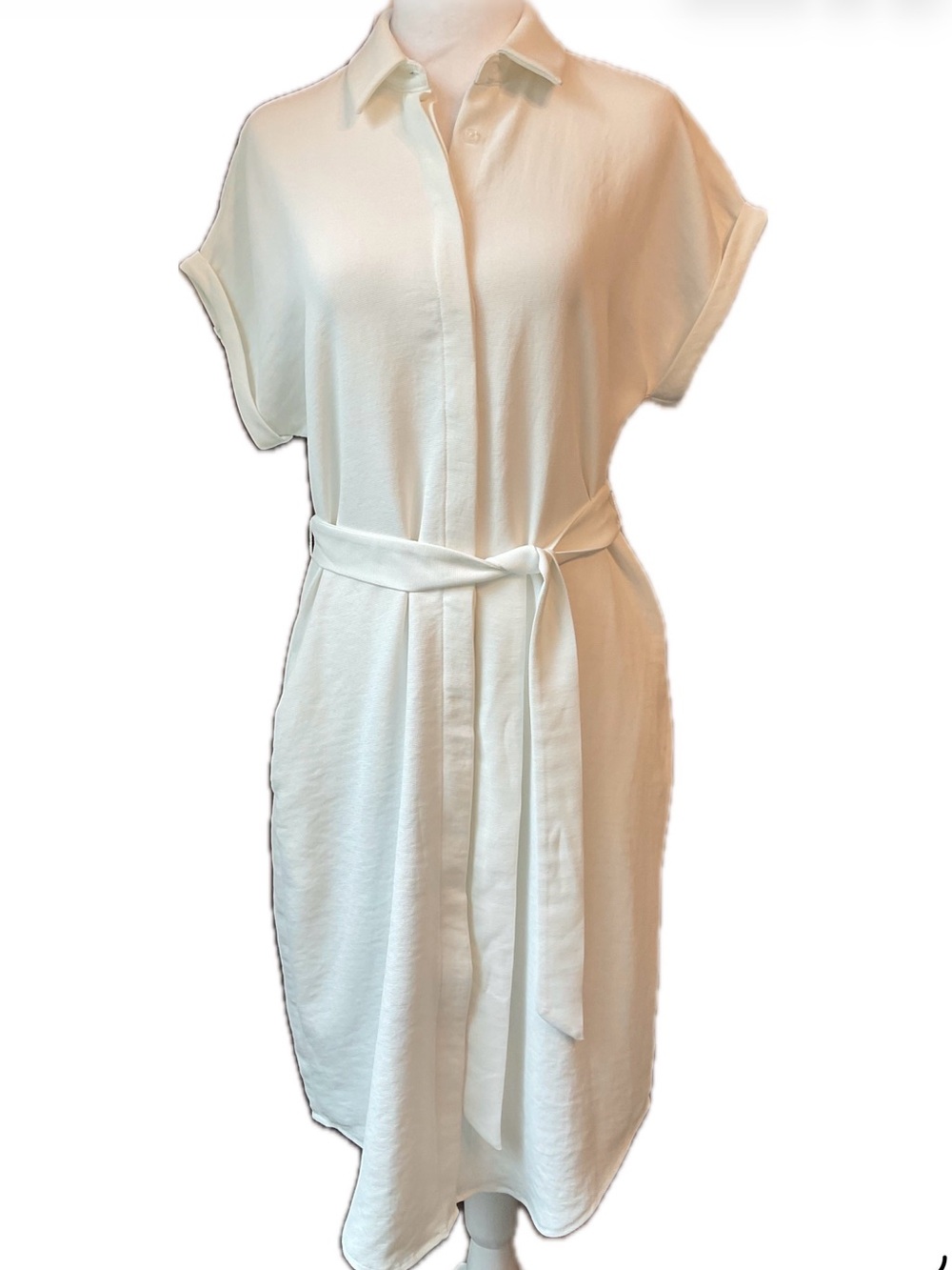 ***RW&CO. ***Cream Midi Shirt Dress with Tie Waist
